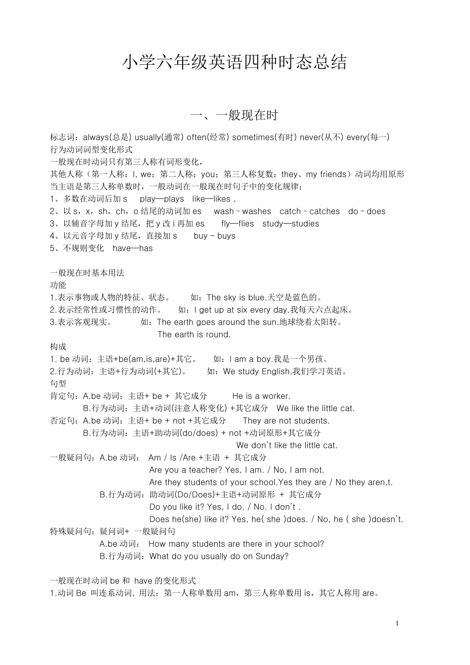 小学六年级英语四种时态总结_第1页