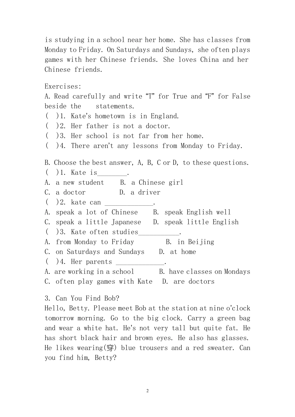 小学六年级英语阅读理解专项习题_第2页