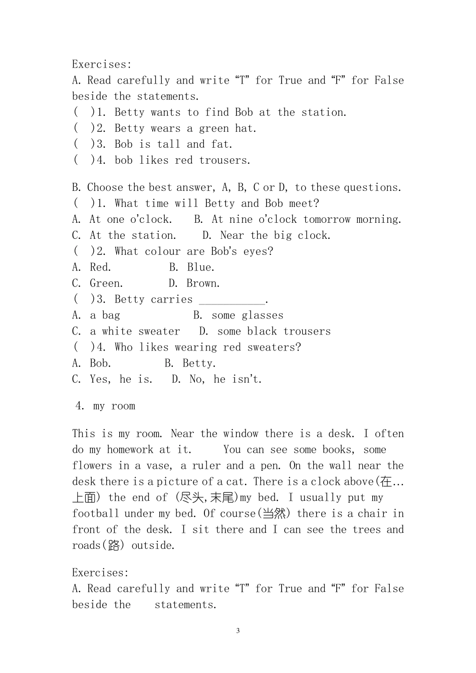 小学六年级英语阅读理解专项习题_第3页