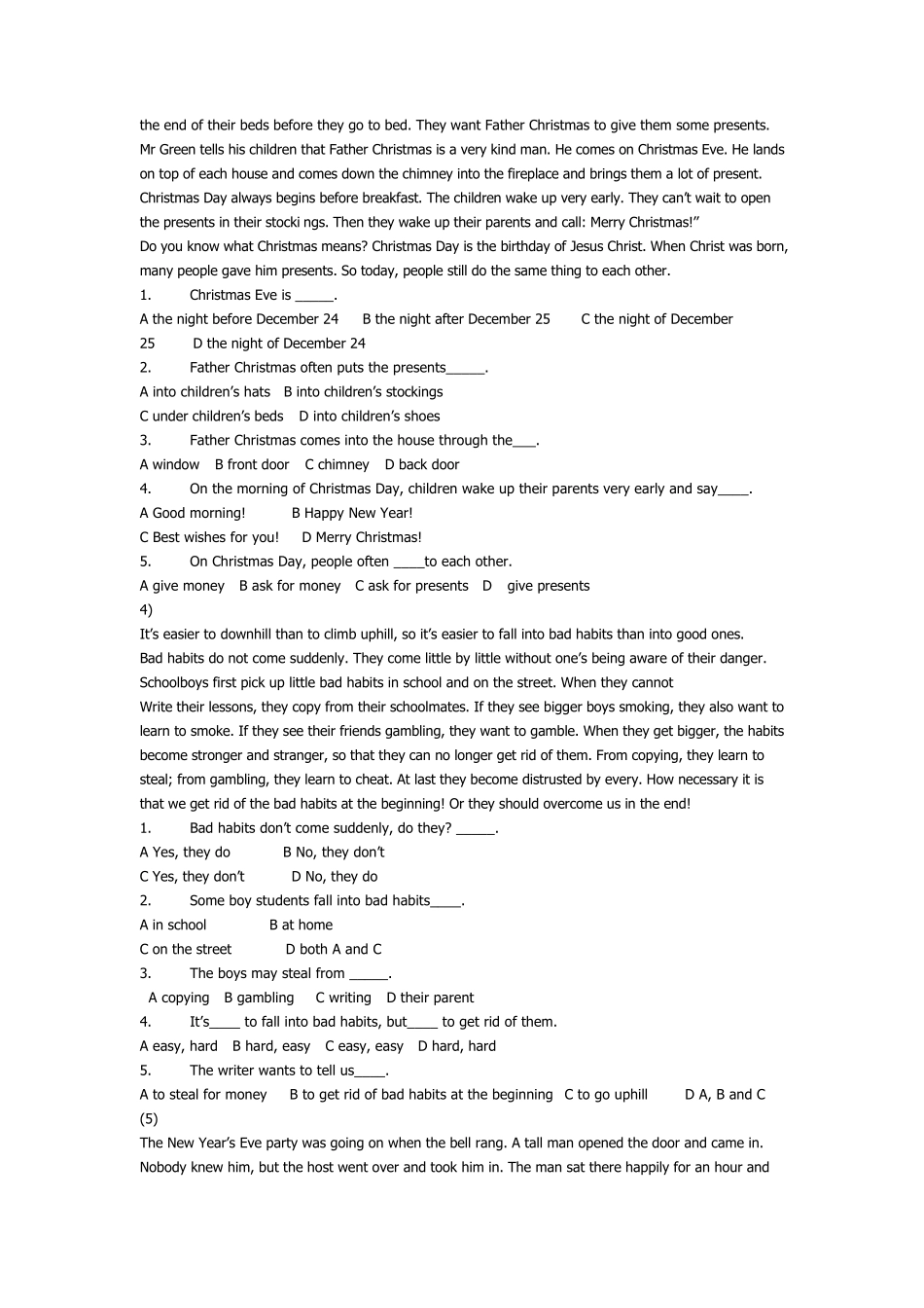 小学六年级英语阅读理解检测试题_第2页