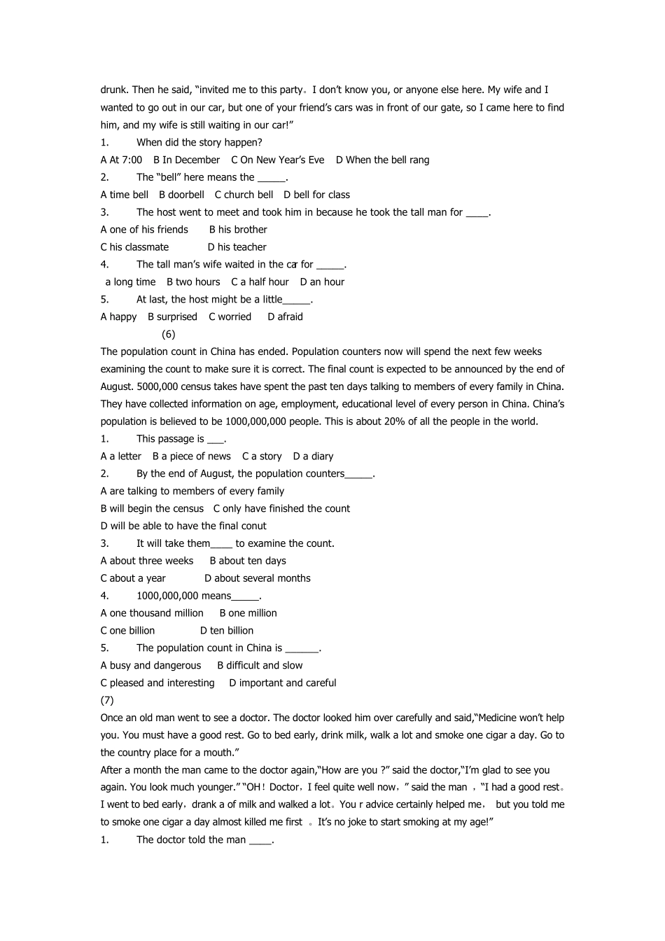 小学六年级英语阅读理解检测试题_第3页