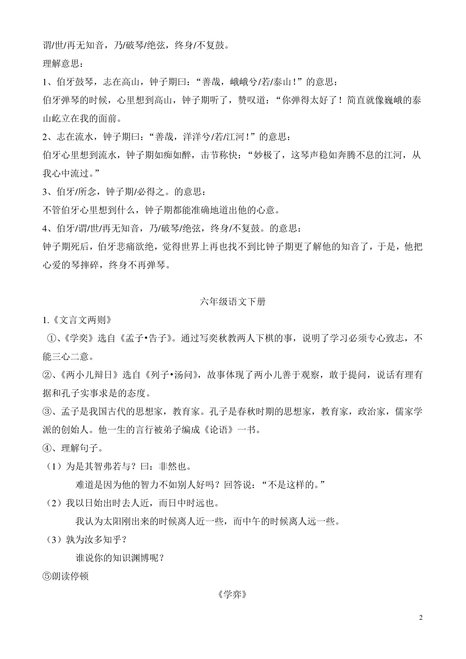 小学六年级语文课文内容及文学常识_第2页