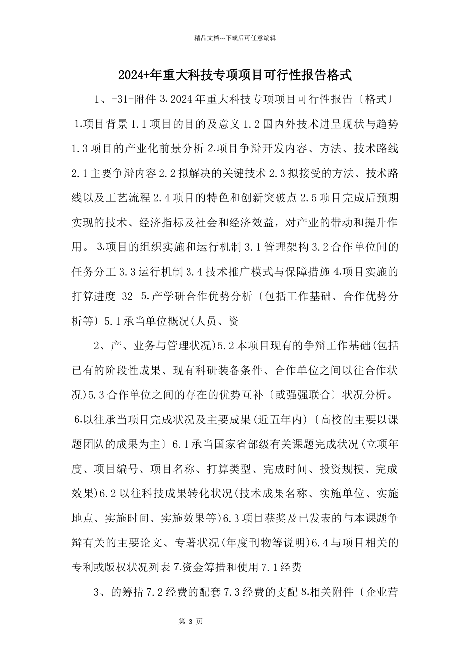 2024+年重大科技专项项目可行性报告格式_第1页