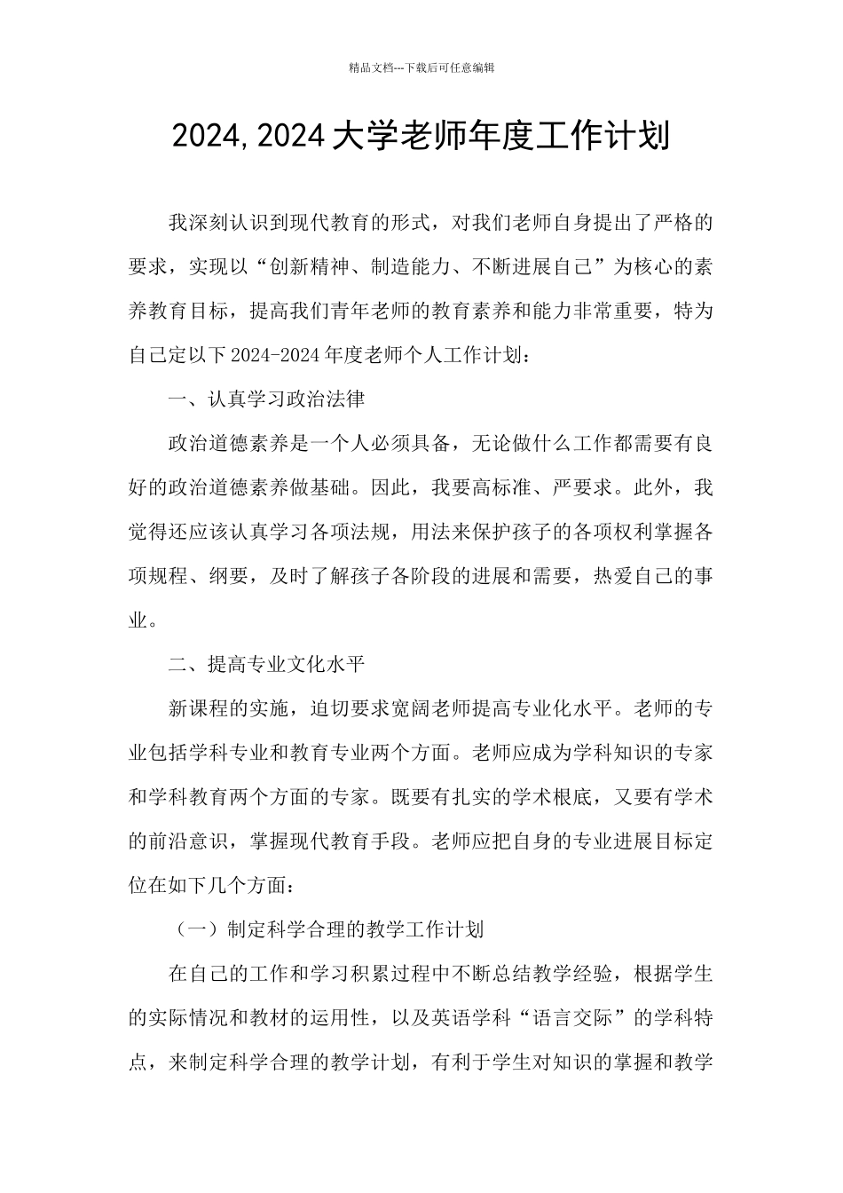 2024-2024大学教师年度工作计划_第1页