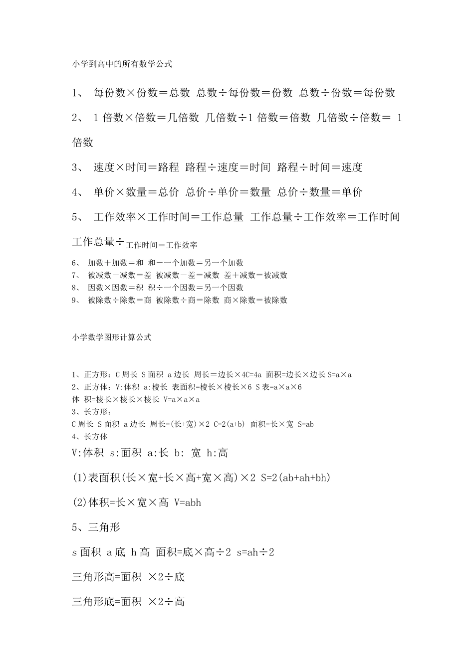 小学到高中的所有数学公式_第1页