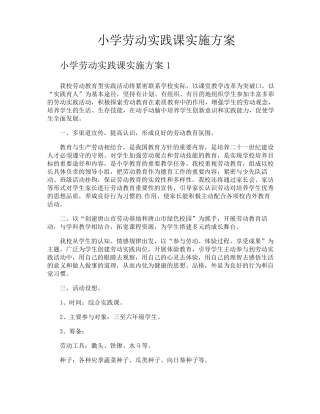 小学劳动实践课实施方案