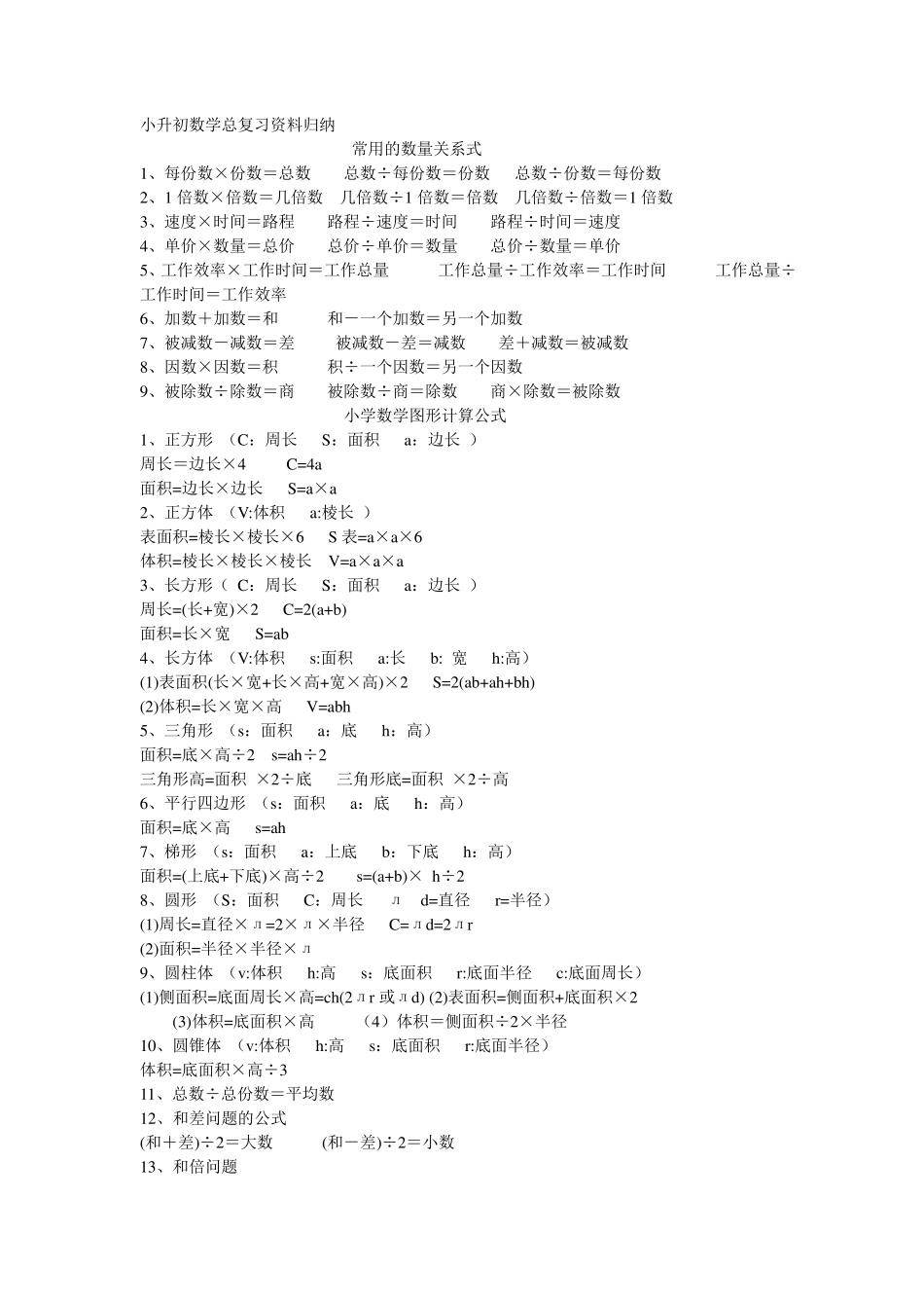 小学升初中数学总复习资料整理归纳_第1页