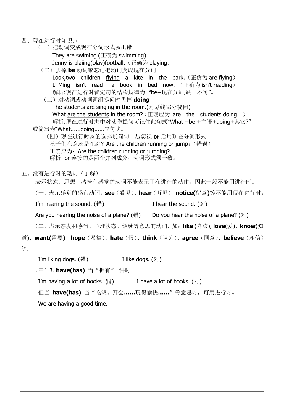 小学及初中英语现在进行时基本用法_第3页