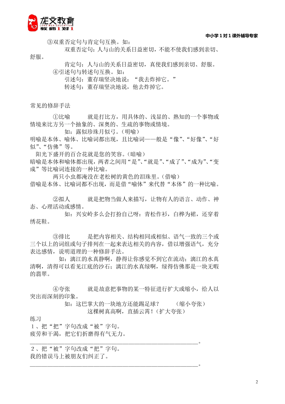 小学句子讲解和训练(句型转换、修辞、扩句、缩句)_第2页