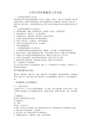 小学各学段德育目标及内容