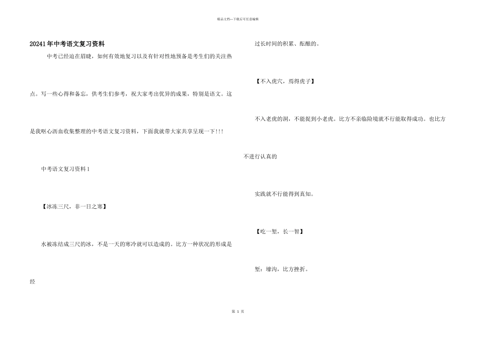 20241年中考语文复习资料_第1页