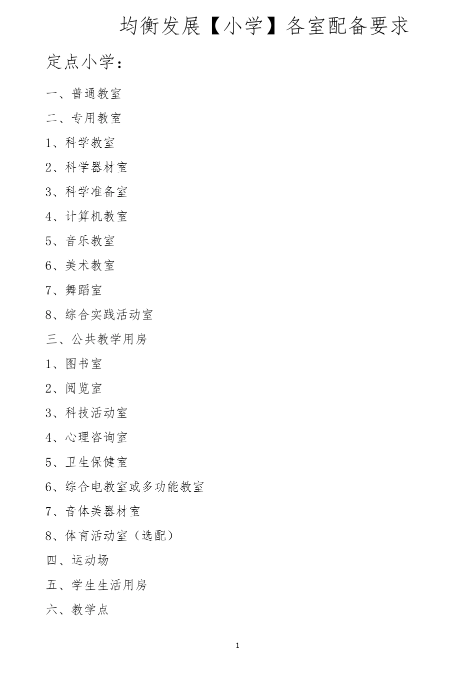 小学各室配备要求和标准_第1页