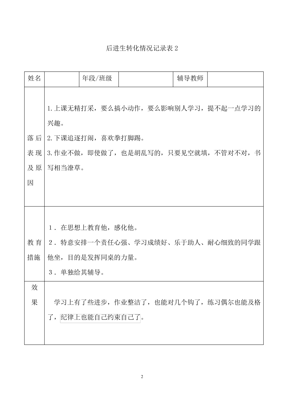 小学后进生转化记录_第2页