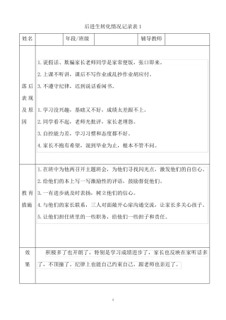 小学后进生转化记录