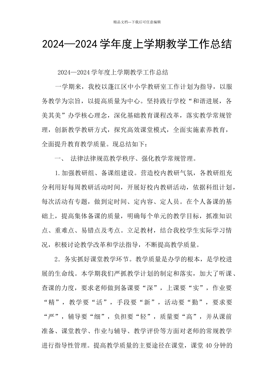 2024—2024学年度上学期教学工作总结_第1页