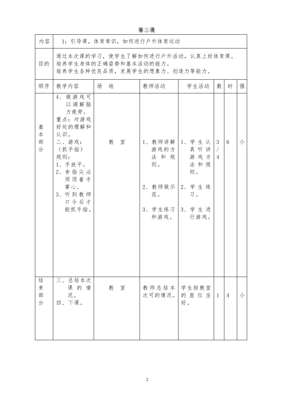 小学四年级下册体育与健康教案_第2页
