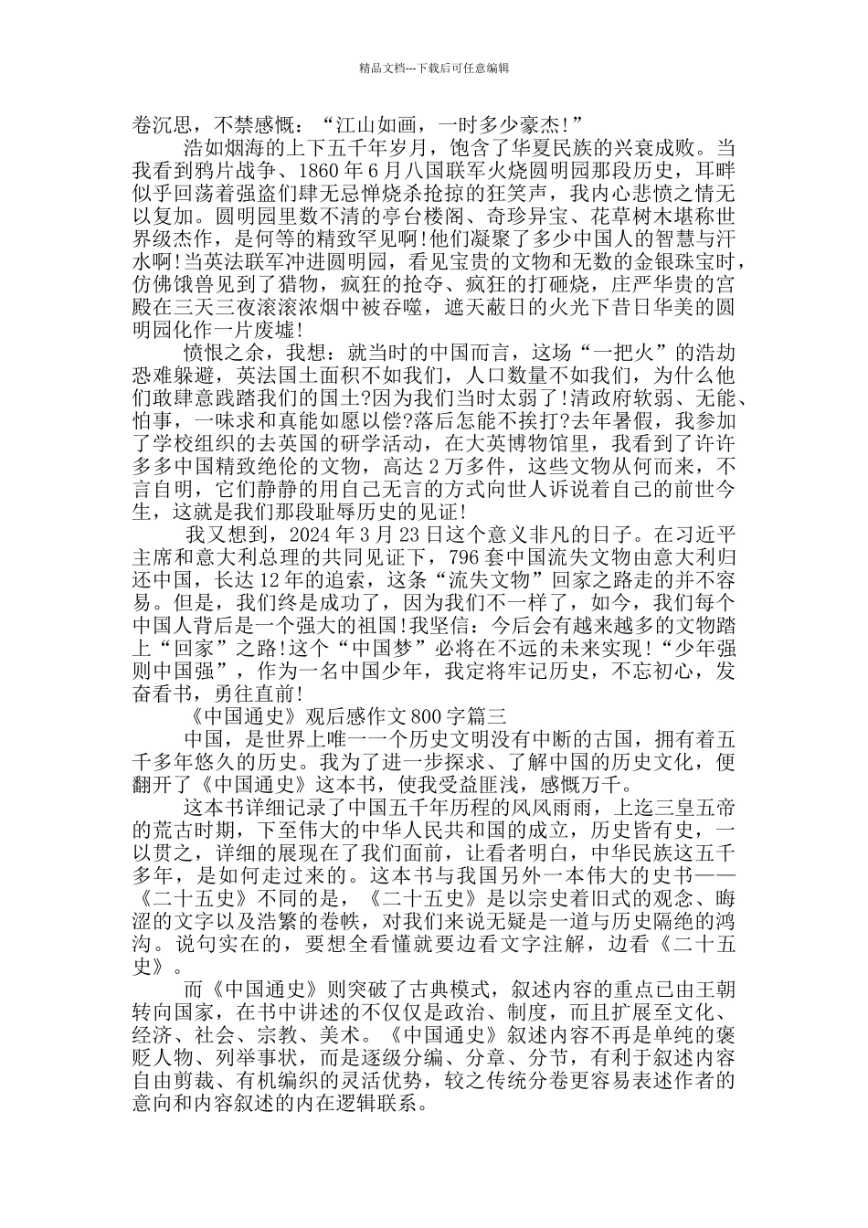 2024《中国通史》观后感作文800字_第2页