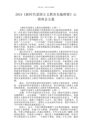 2024《新时代爱国主义教育实施纲要》心得体会五篇