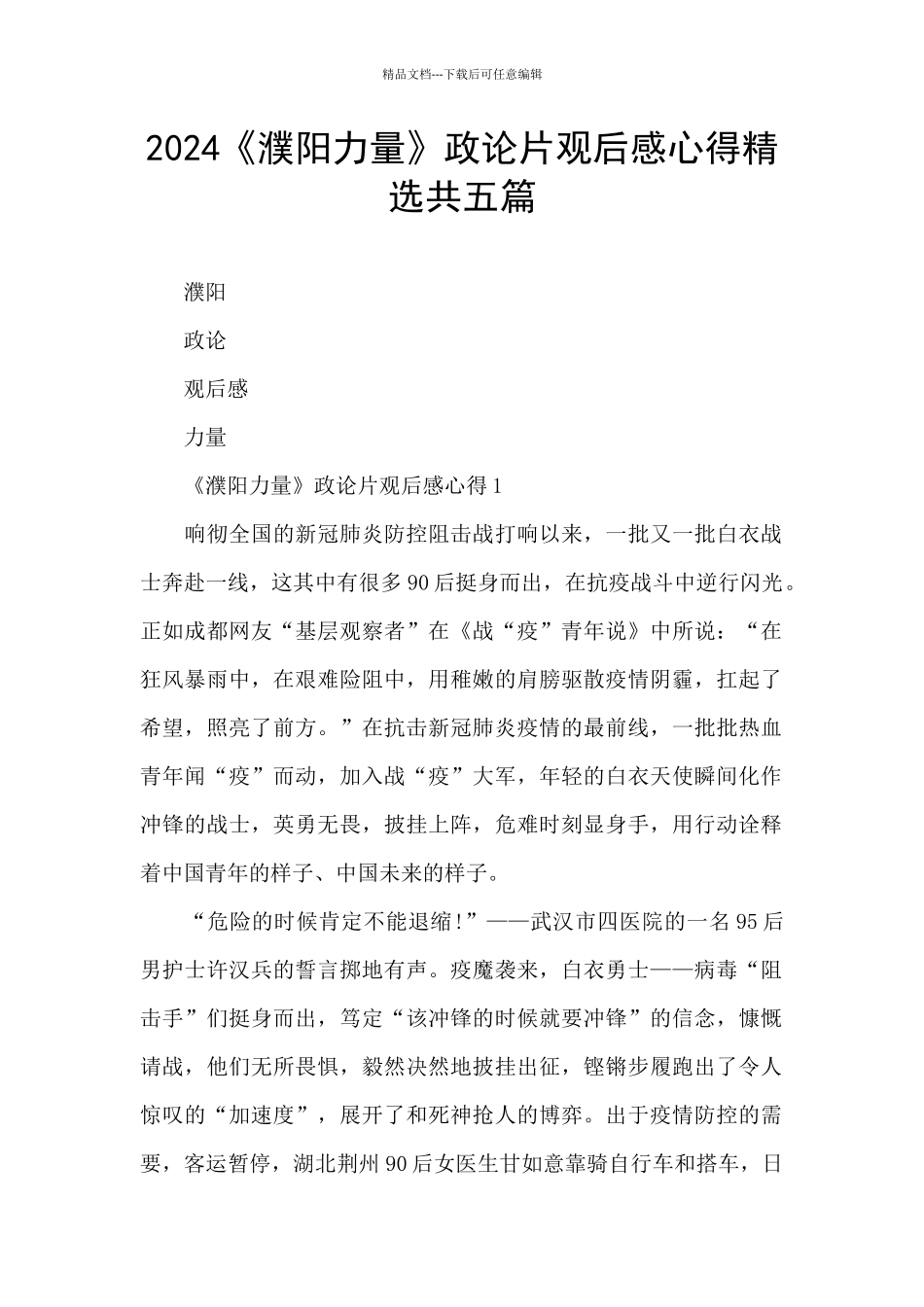 2024《濮阳力量》政论片观后感心得精选共五篇_第1页