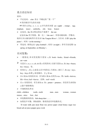 小学四年级牛津英语语法总结