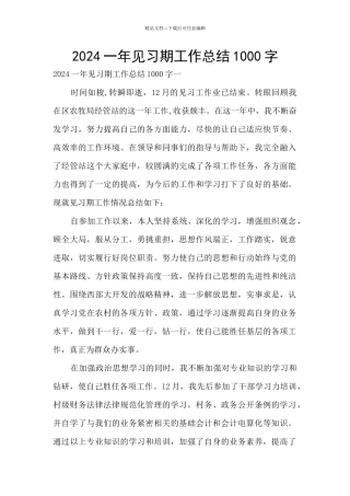 2024一年见习期工作总结1000字