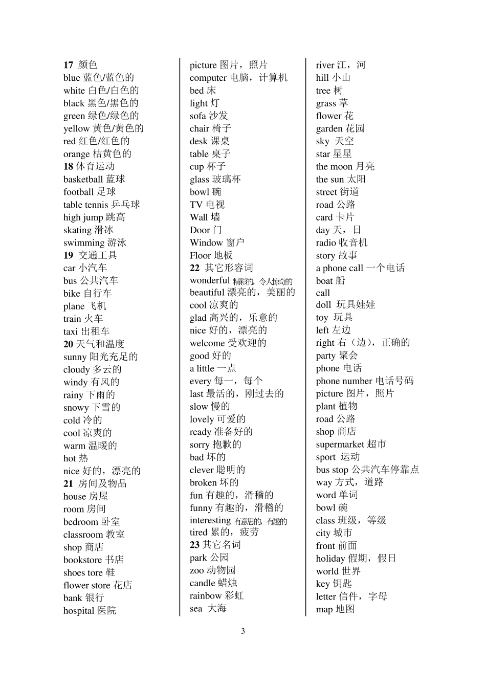 小学四年级英语词汇分类_第3页