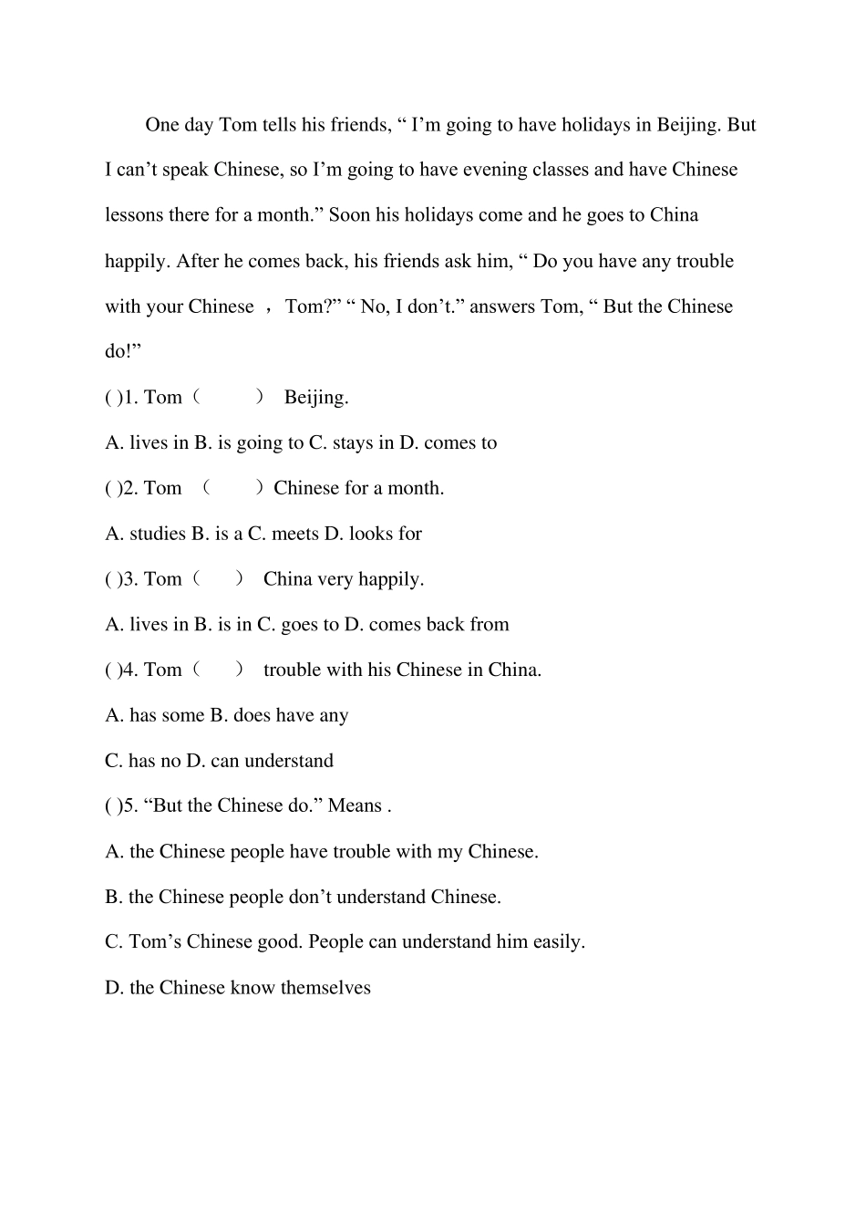 小学四年级英语课外阅读理解_第1页