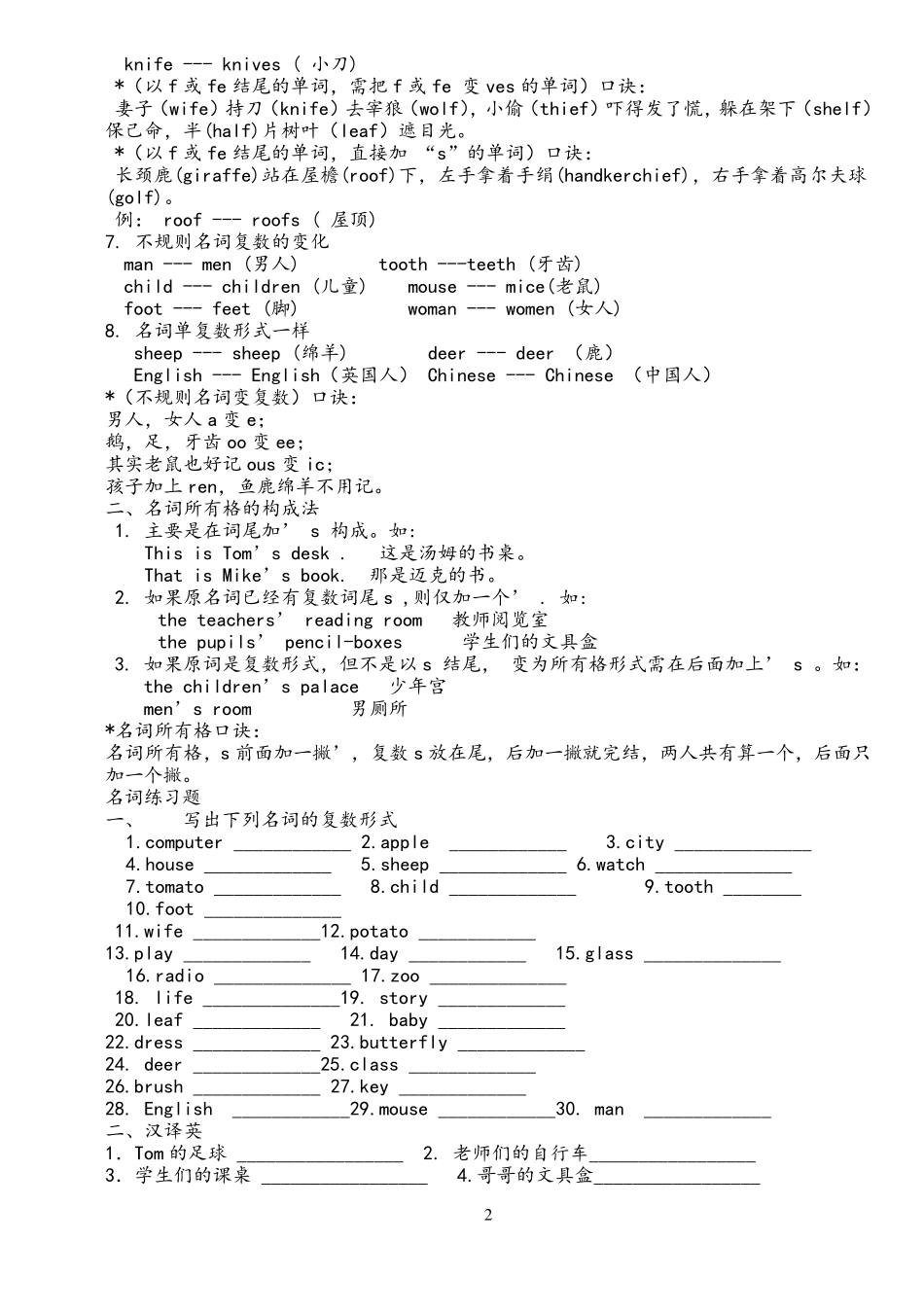 小学四年级英语语法题目加语法_第2页