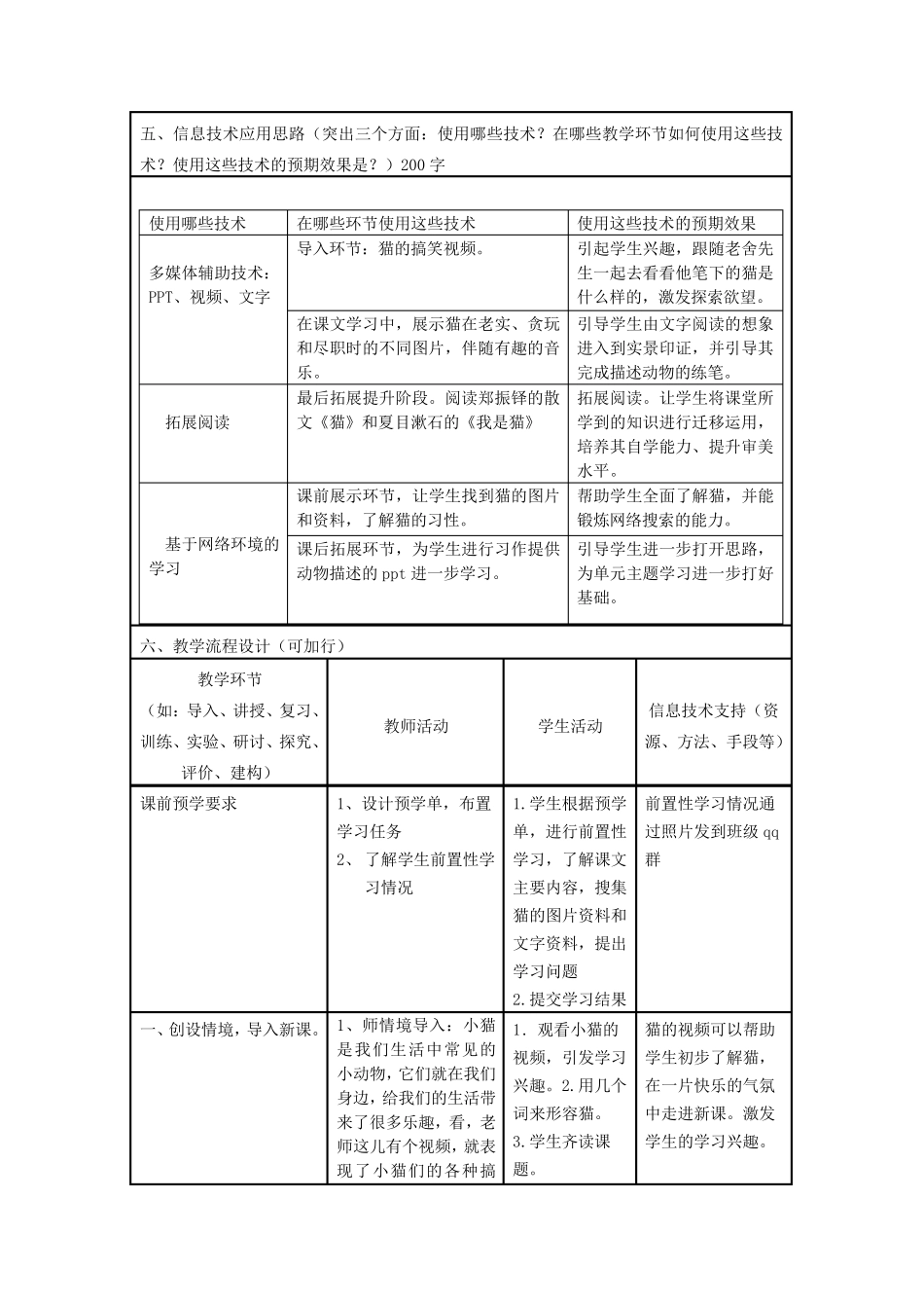 小学四年级语文《猫》信息化教学设计_第2页