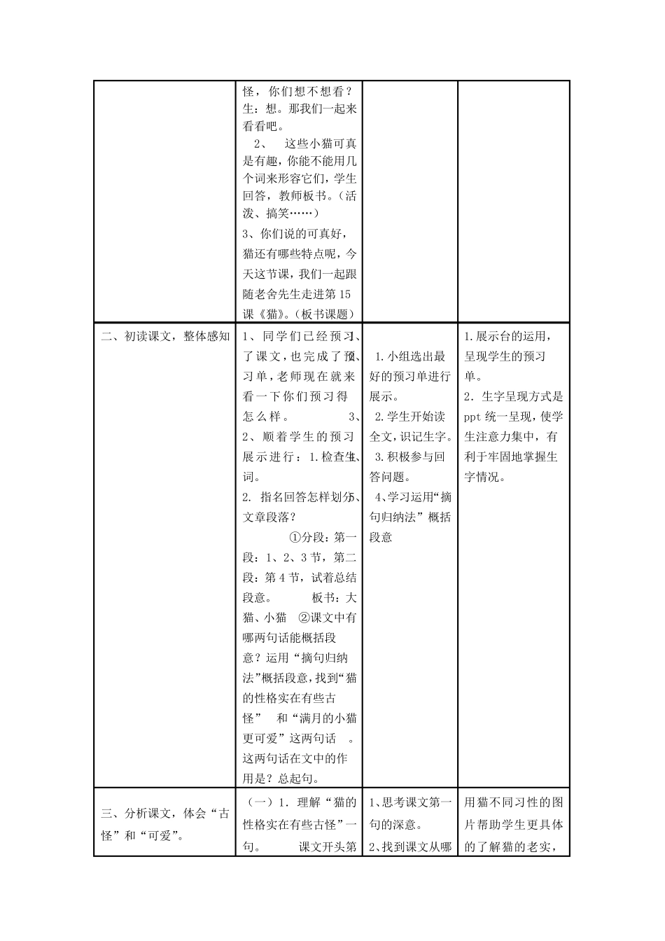 小学四年级语文《猫》信息化教学设计_第3页