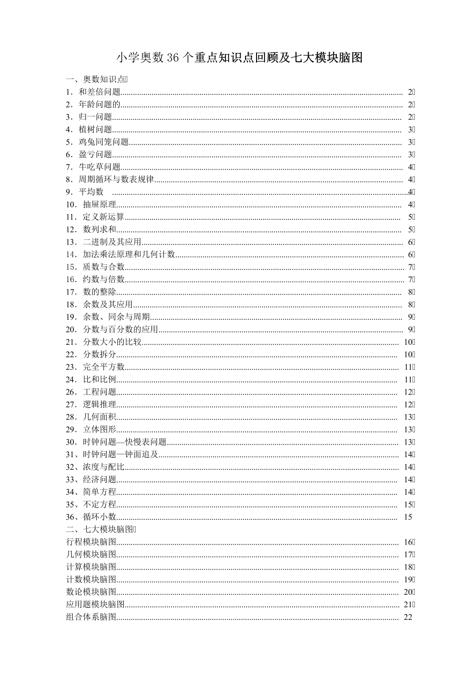 小学奥数36个知识点回顾及七大模块脑图_第1页