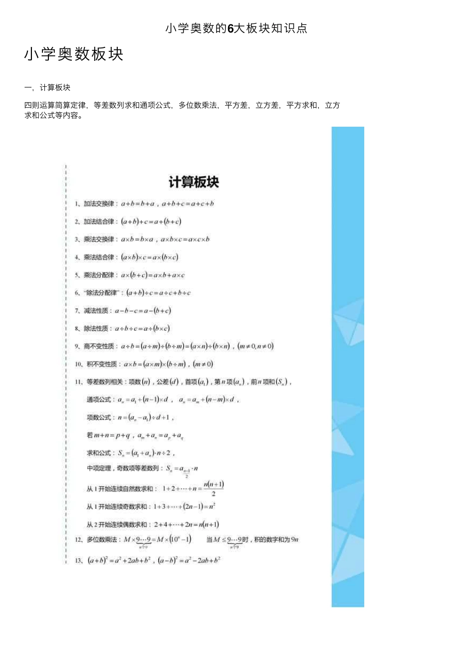 小学奥数的6大板块知识点_第1页