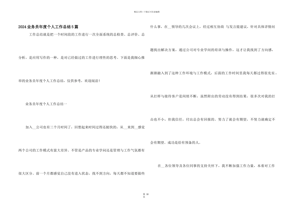 2024业务员年度个人工作总结5篇_第1页