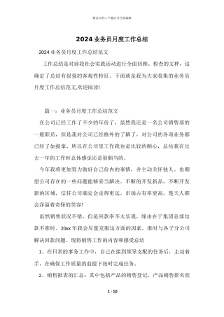 2024业务员月度工作总结