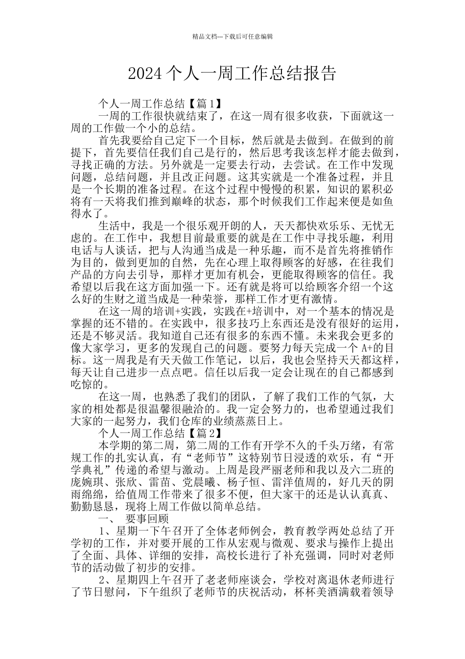 2024个人一周工作总结报告_第1页