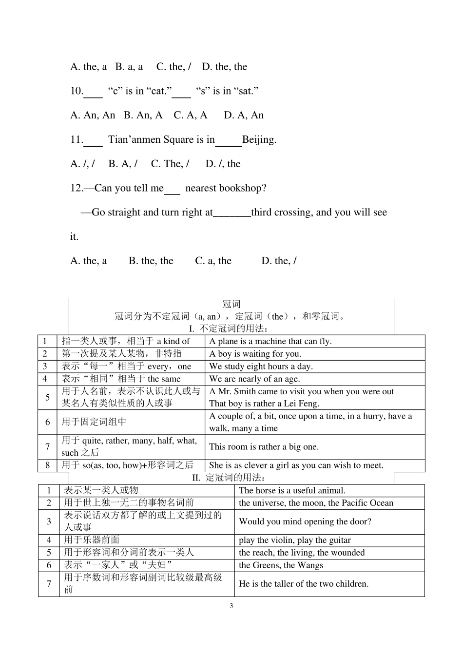小学定冠词和不定冠词练习题_第3页