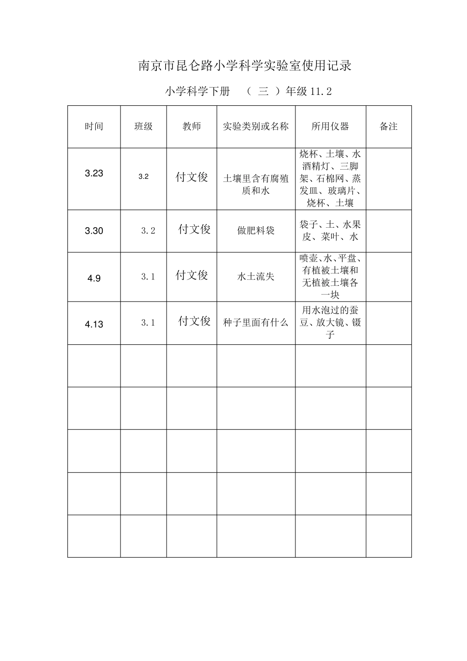 小学实验室使用记录表_第2页