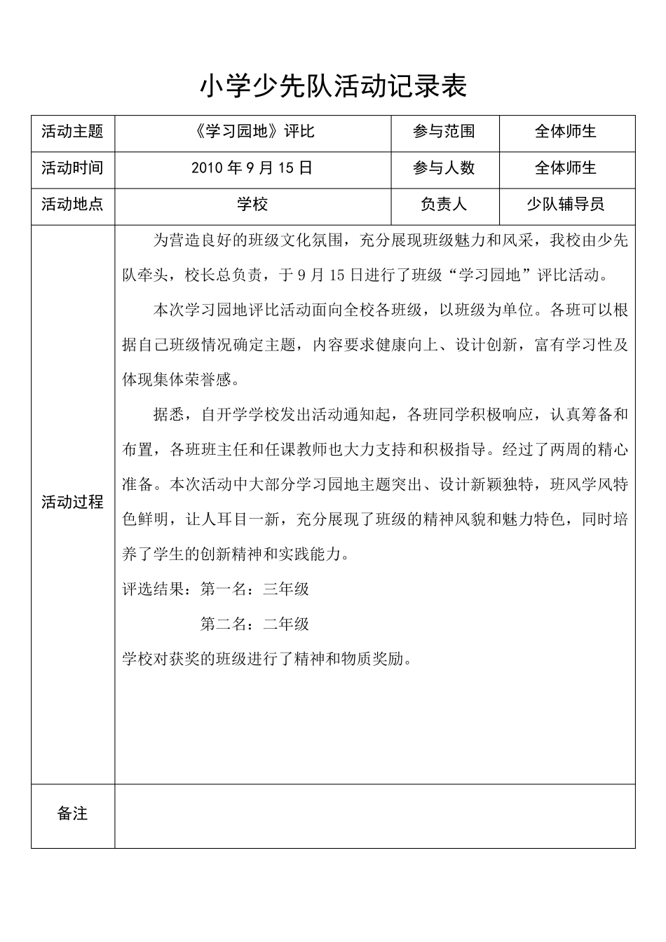 小学少先队活动记录表_第3页