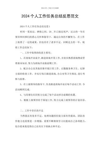 2024个人工作任务总结反思范文
