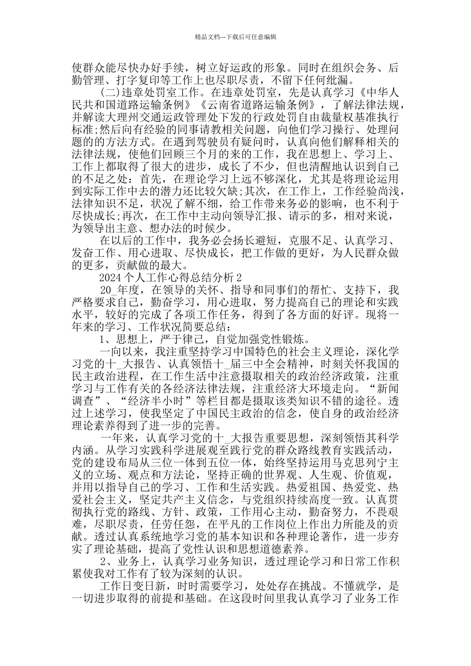 2024个人工作心得总结分析范文_第2页