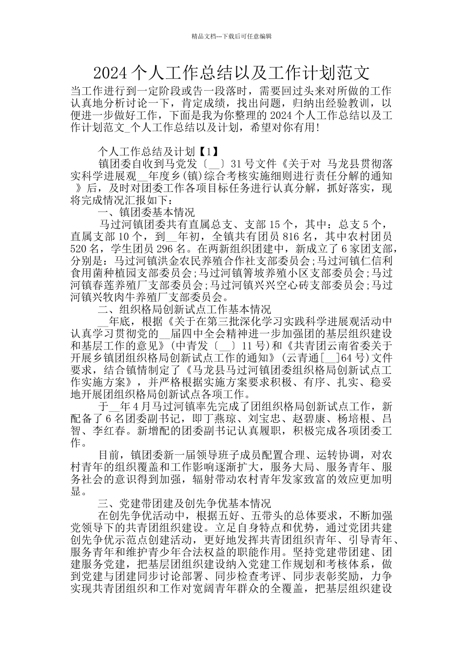 2024个人工作总结以及工作计划范文_第1页