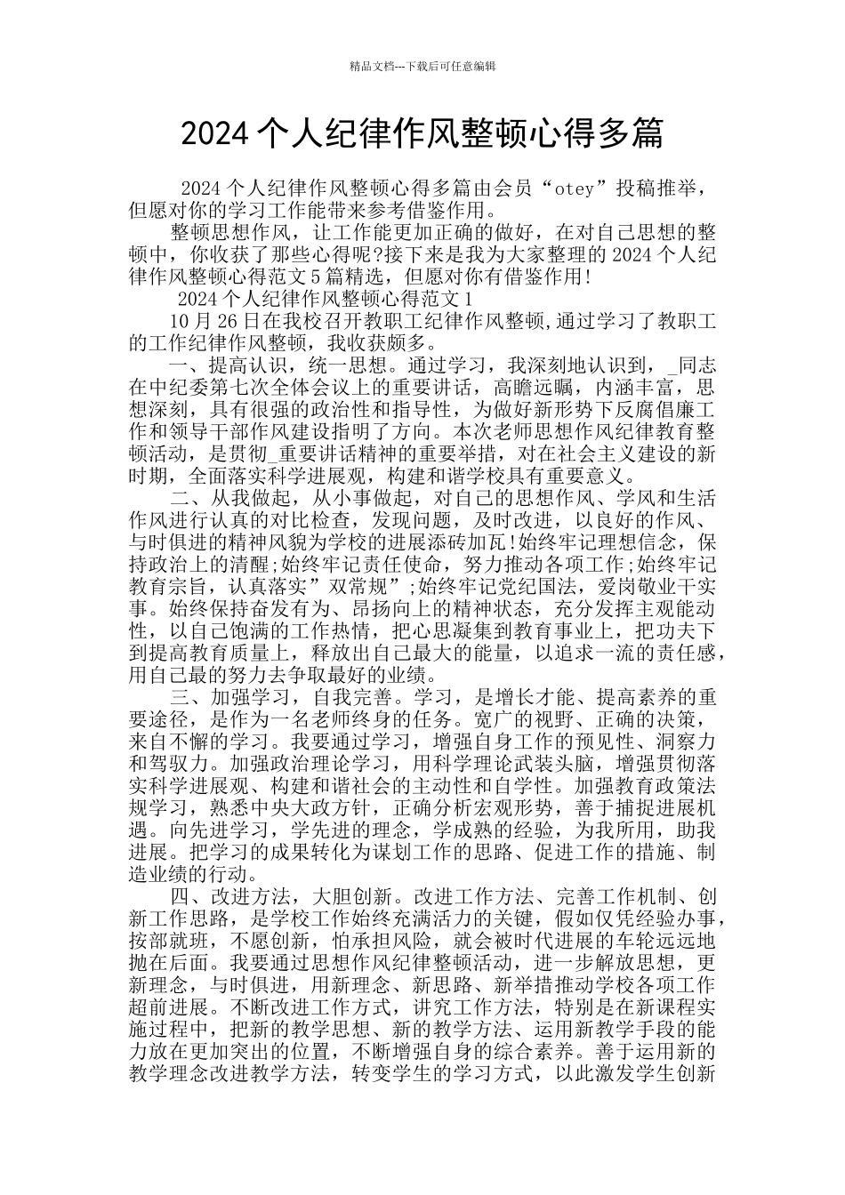 2024个人纪律作风整顿心得多篇_第1页