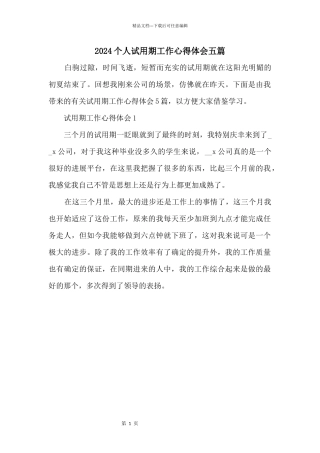 2024个人试用期工作心得体会五篇