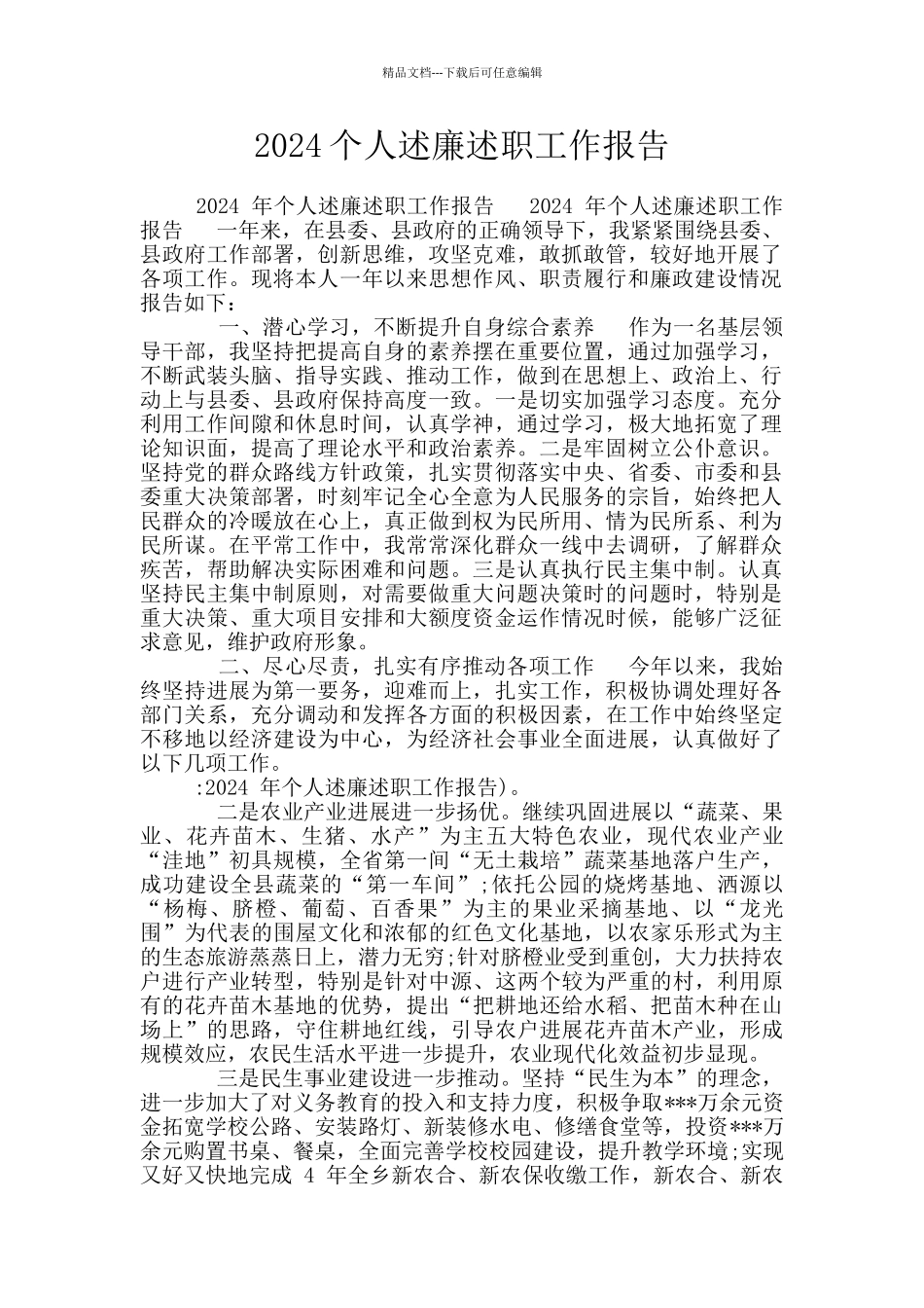2024个人述廉述职工作报告_第1页