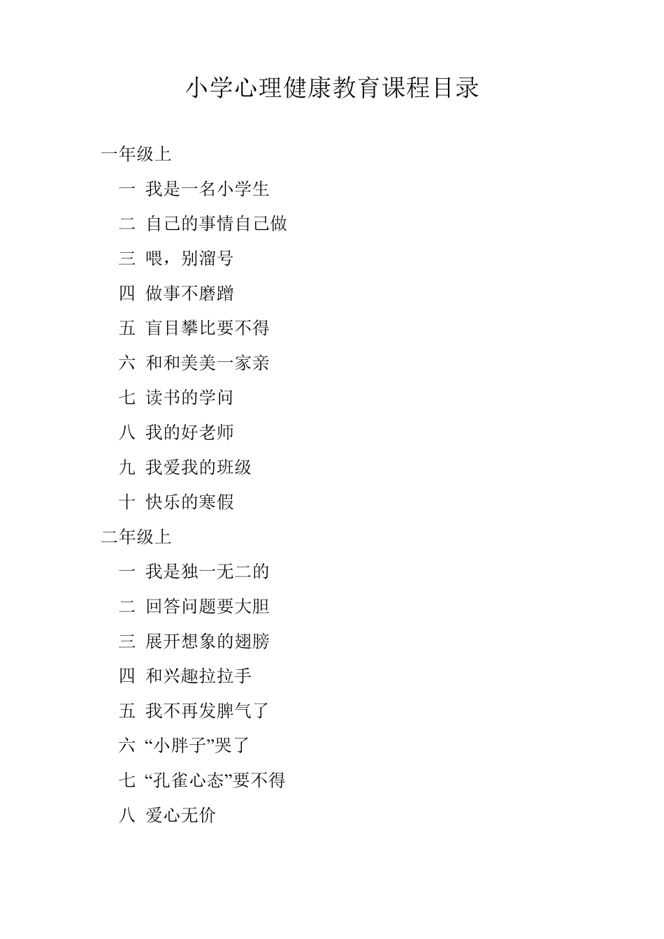 小学心理健康教育课程目录_第1页