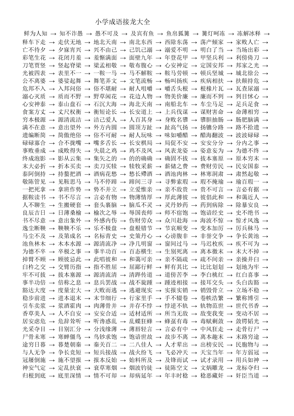 小学成语接龙大全_第1页