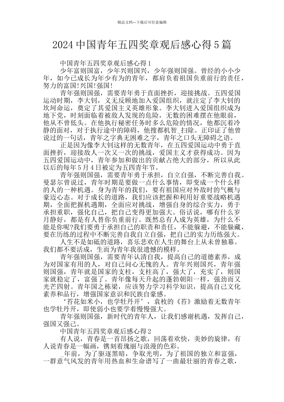 2024中国青年五四奖章观后感心得5篇_第1页