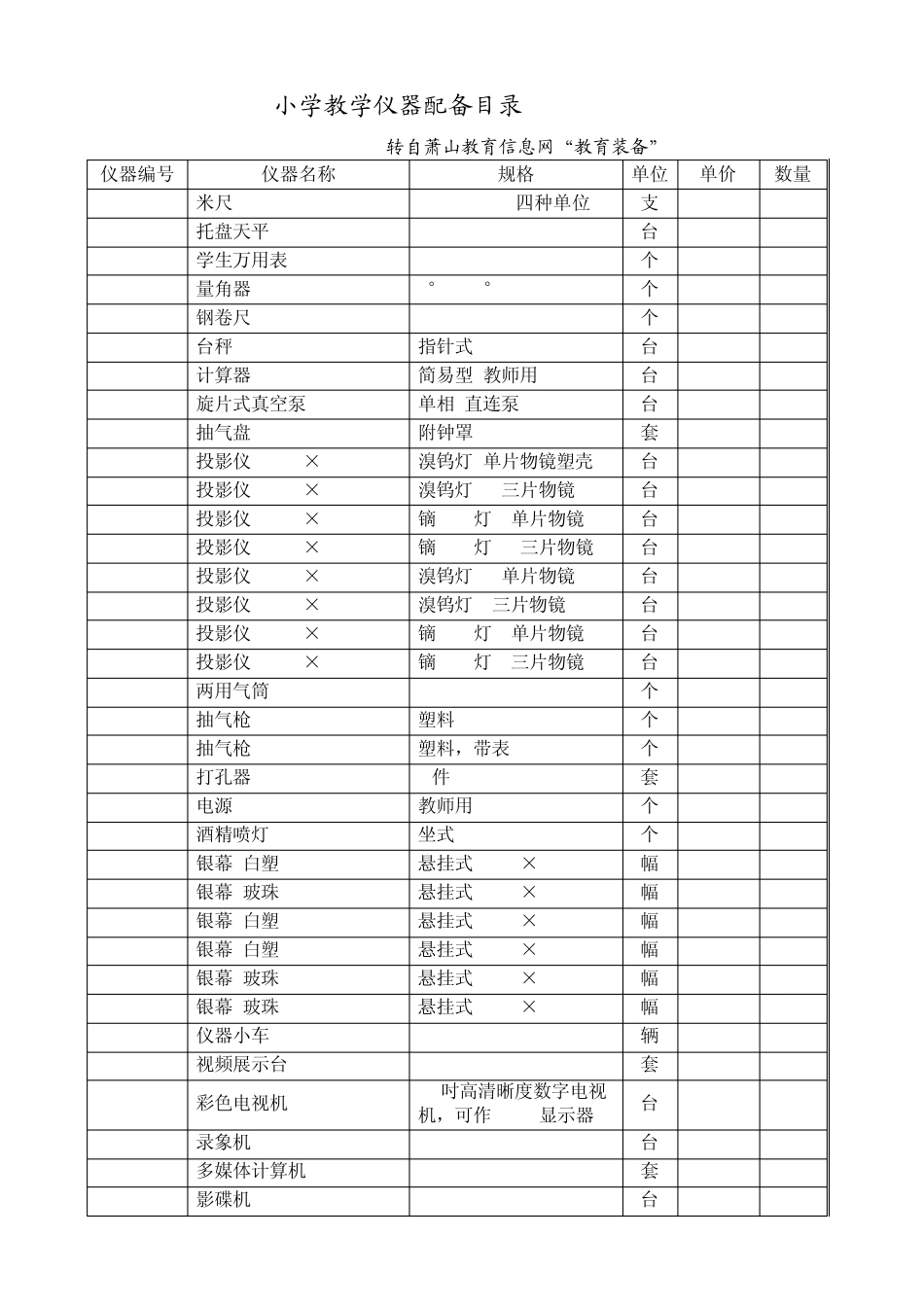 小学教学仪器配备目录_第1页