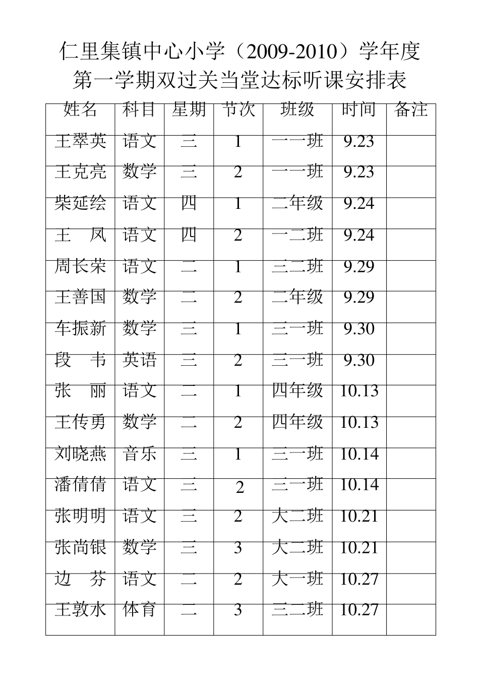 小学教师听课安排表_第1页