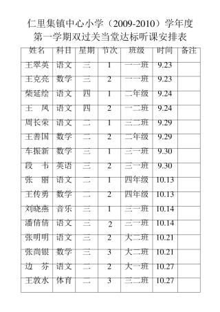 小学教师听课安排表